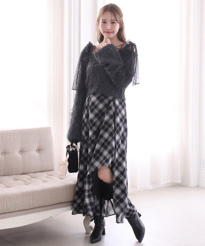 肩帶蝴蝶結針織套裝連衣裙