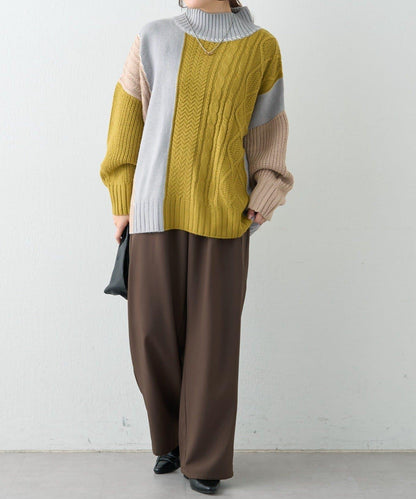 【NAO】拼色手工縫線套頭衫