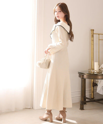 蝴蝶結針織長款連衣裙