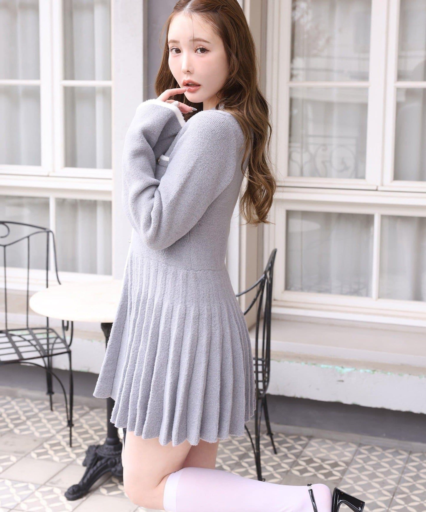 帶領針織迷你連衣裙