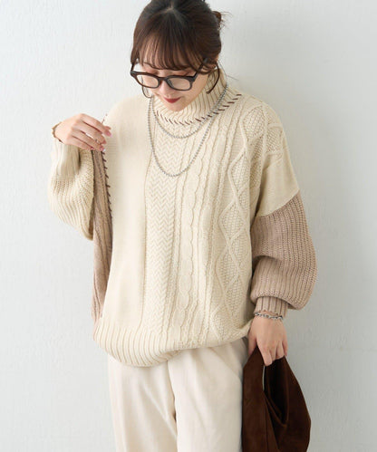 【NAO】拼色手工縫線套頭衫