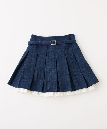 帶腰帶層疊百褶迷你裙