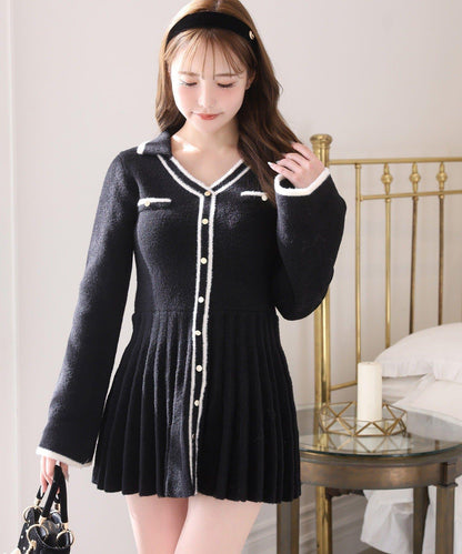 帶領針織迷你連衣裙