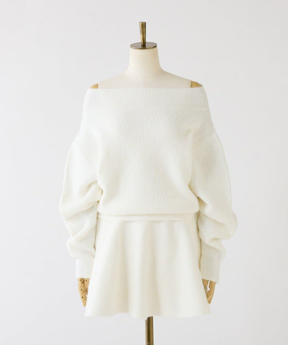 一字肩針織套裝