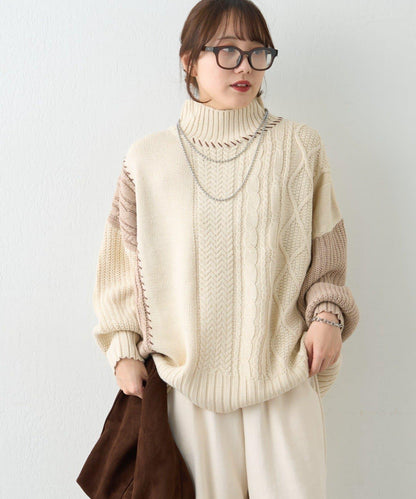 【NAO】拼色手工縫線套頭衫