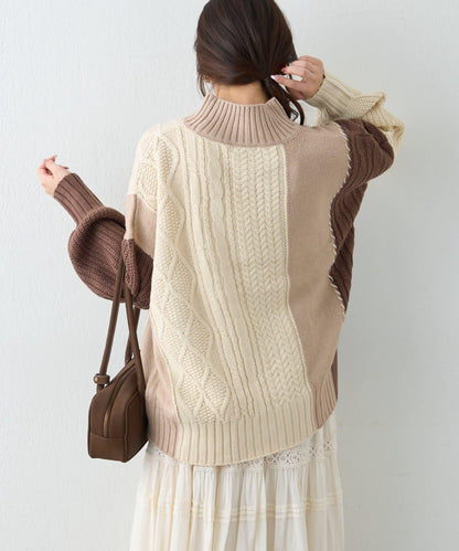 【NAO】拼色手工縫線套頭衫