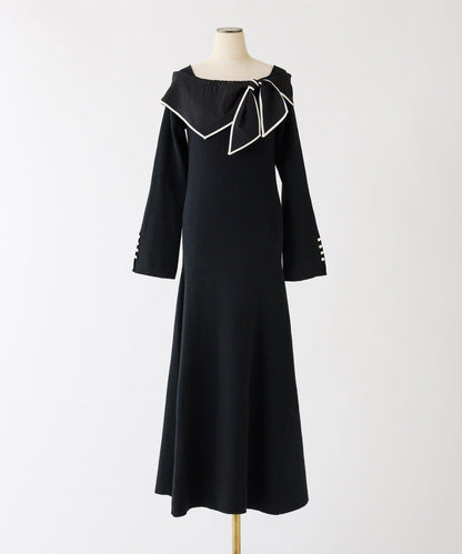 蝴蝶結針織長款連衣裙