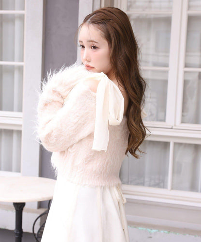 肩帶蝴蝶結針織套裝連衣裙