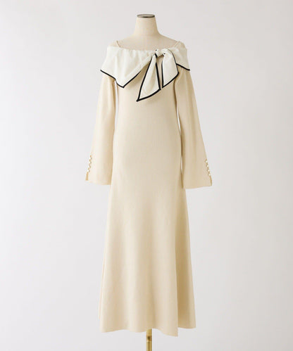 蝴蝶結針織長款連衣裙