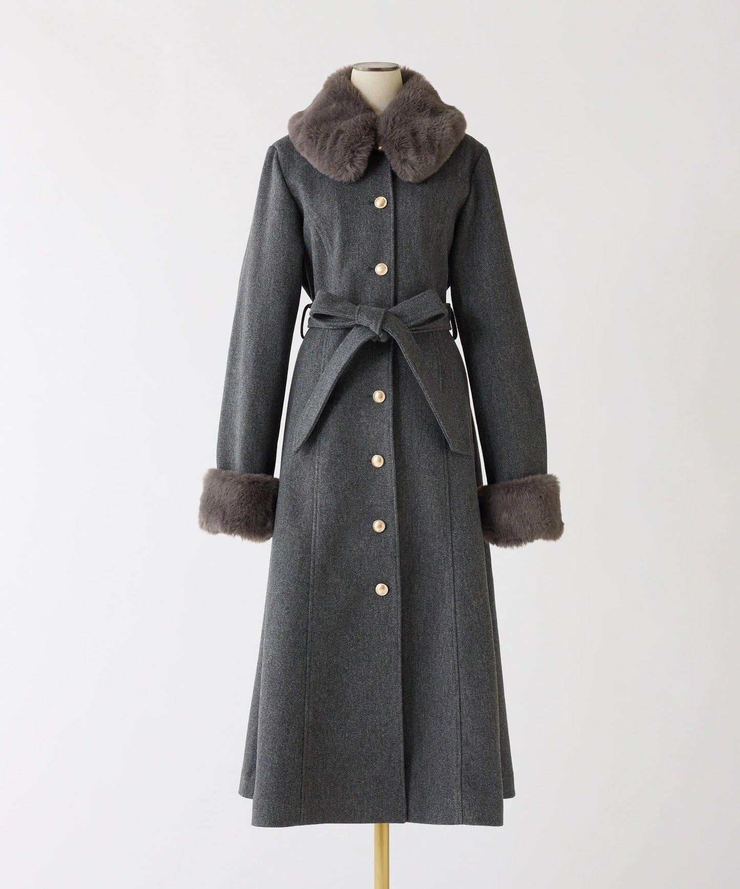 【有尺碼可選】毛領/毛袖多功能蝴蝶結長款大衣