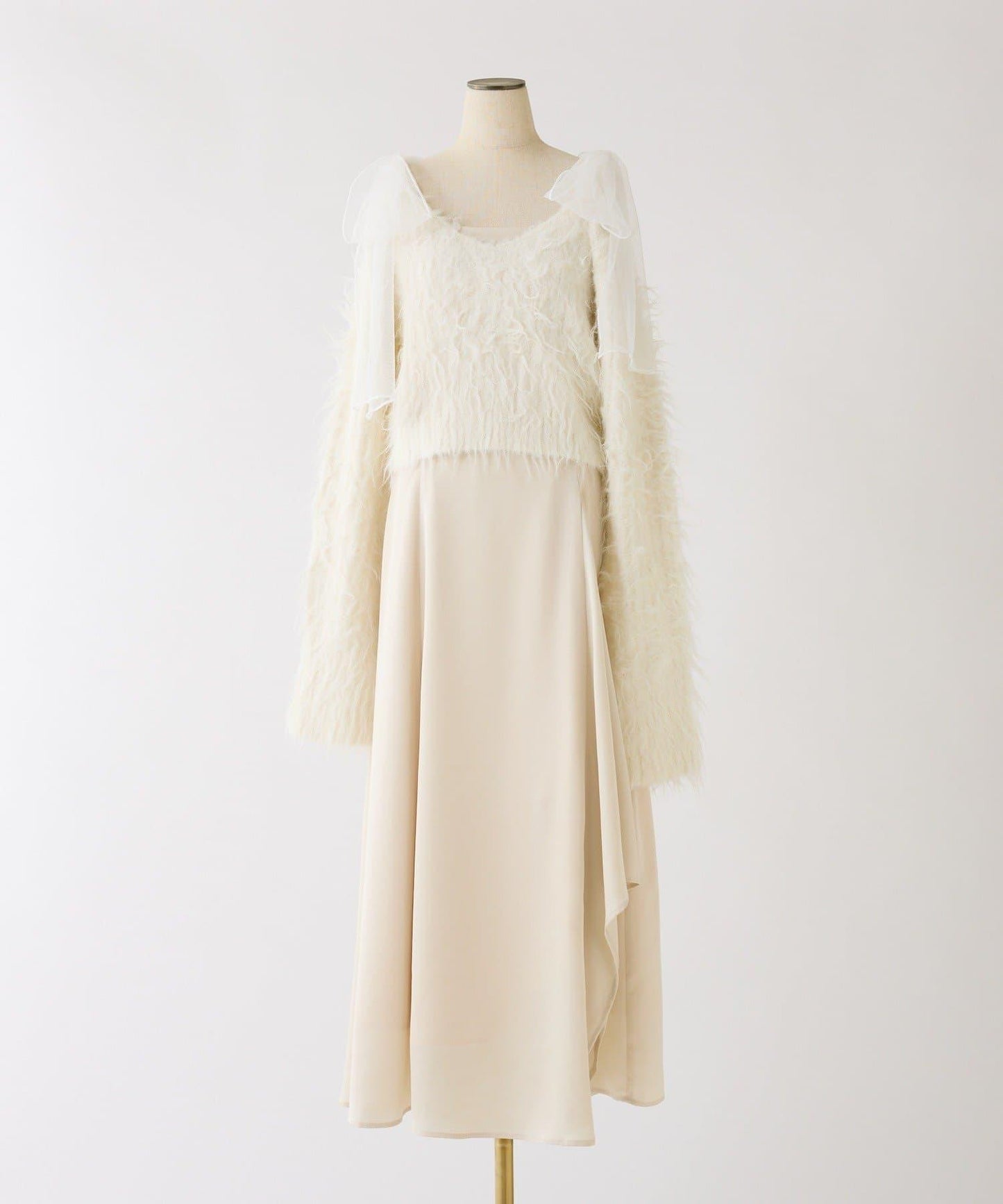 肩帶蝴蝶結針織套裝連衣裙