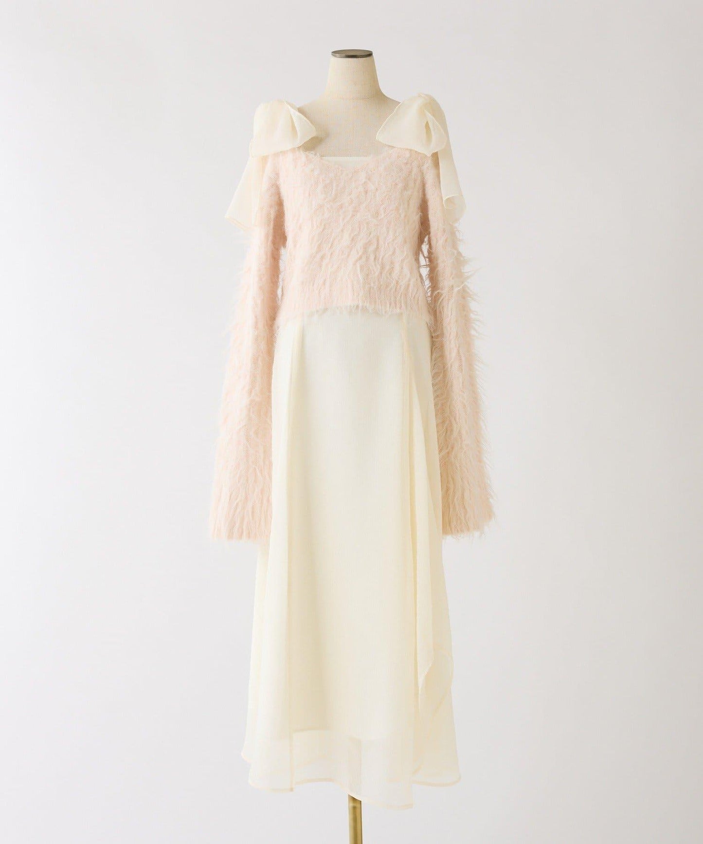 肩帶蝴蝶結針織套裝連衣裙