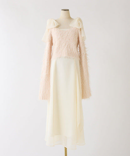 肩帶蝴蝶結針織套裝連衣裙