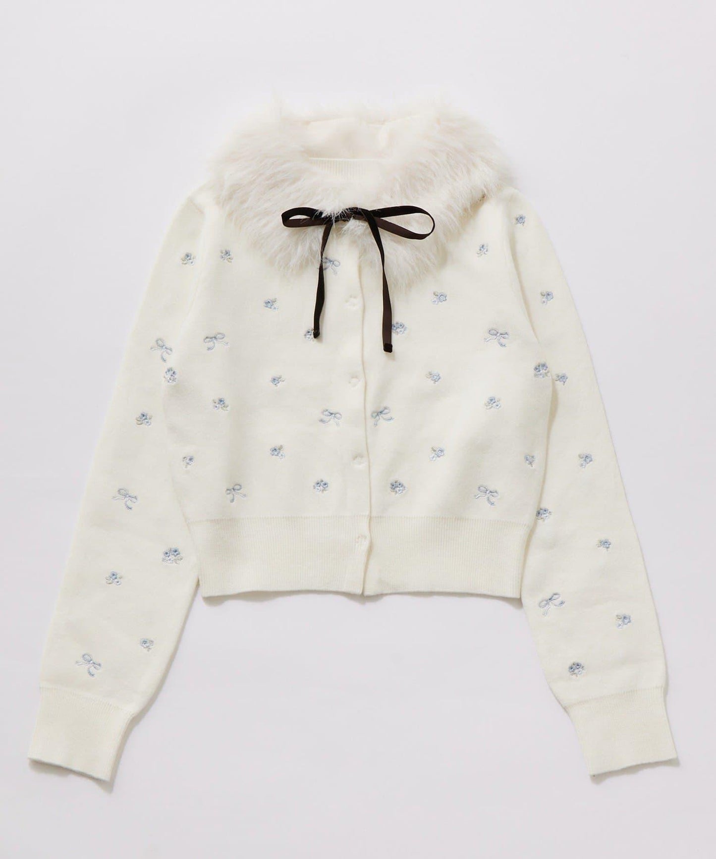 花刺繡毛絨領針織衫