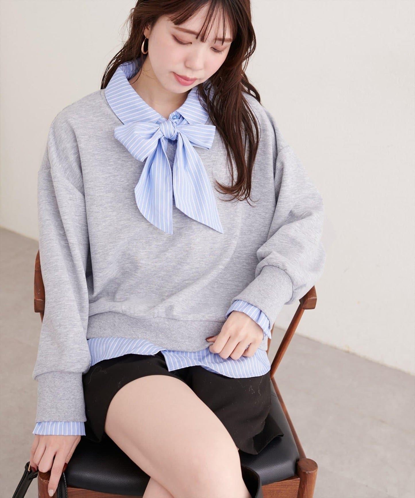 帶領結襯衫疊穿套頭衫