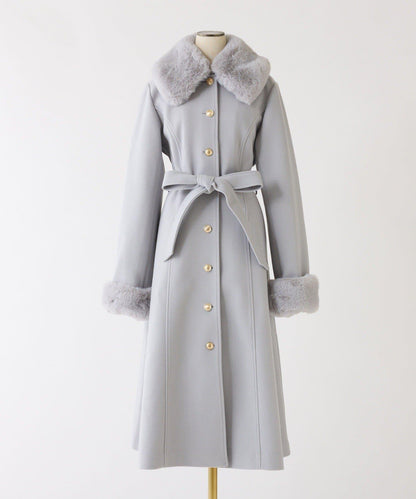 【有尺碼可選】毛領/毛袖多功能蝴蝶結長款大衣