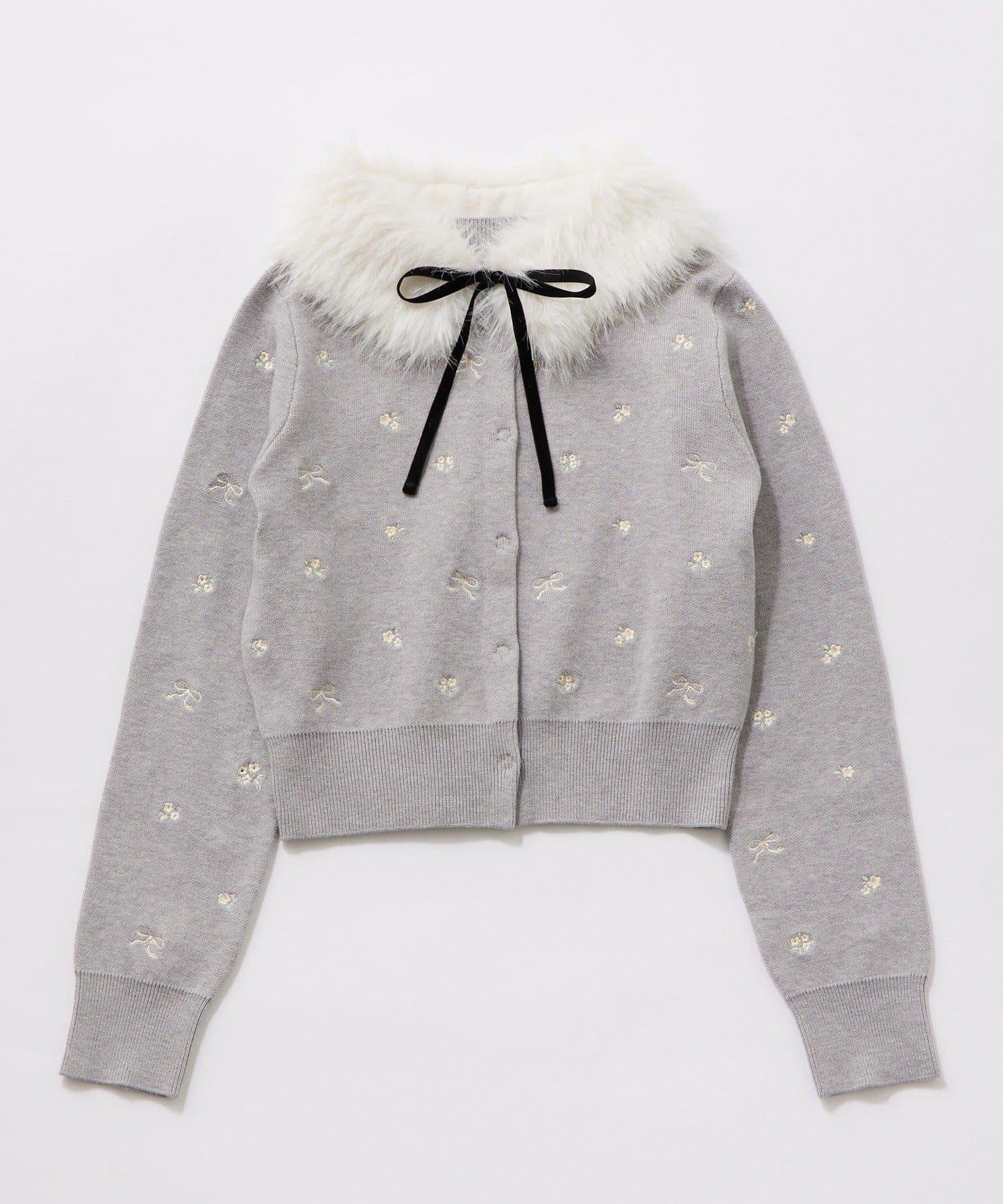 花刺繡毛絨領針織衫