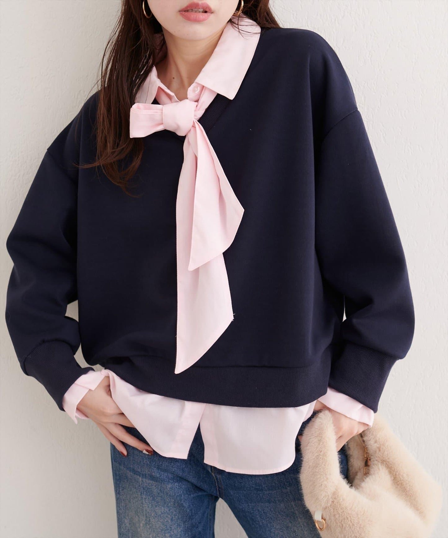 帶領結襯衫疊穿套頭衫