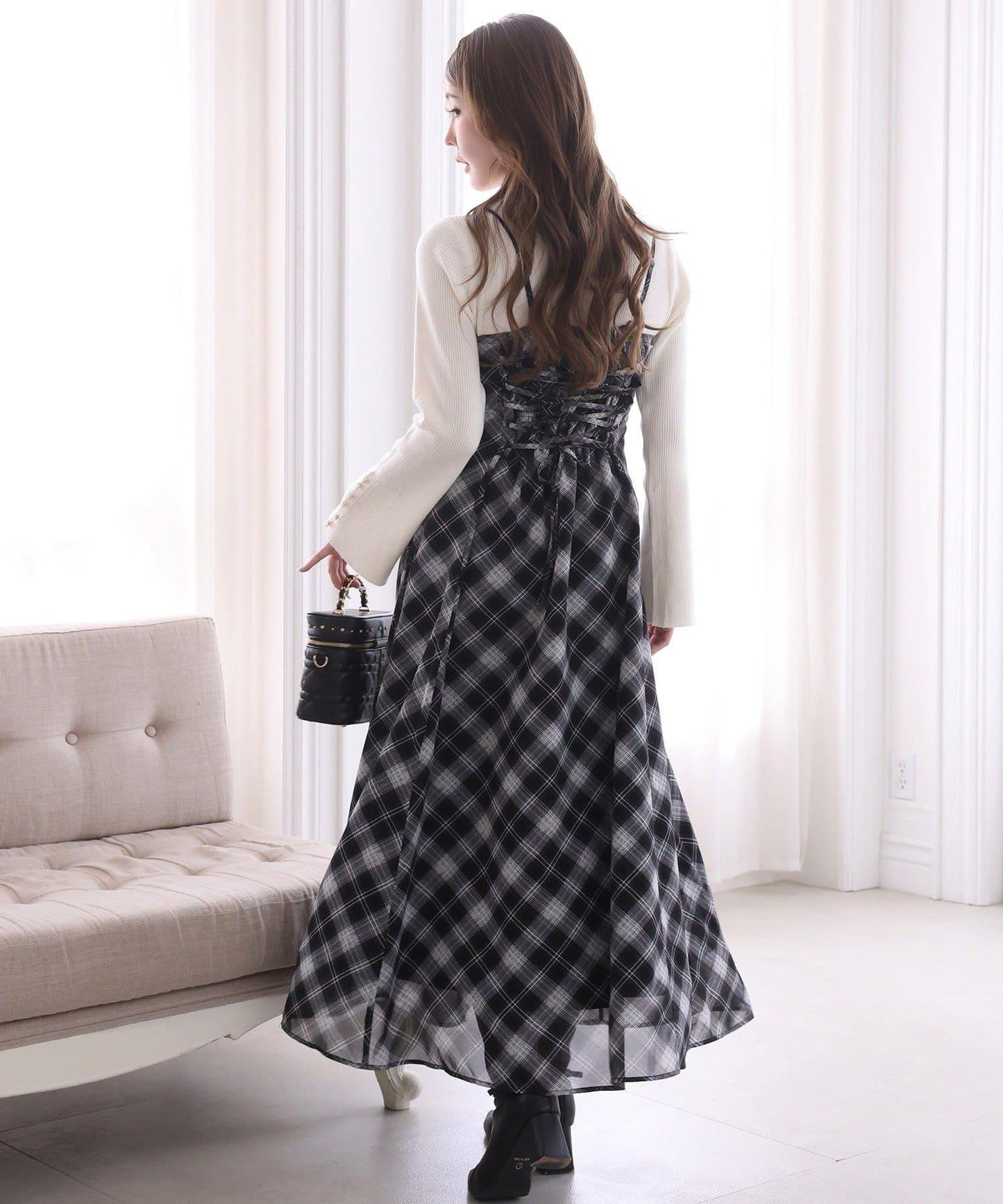 肩帶蝴蝶結針織套裝連衣裙