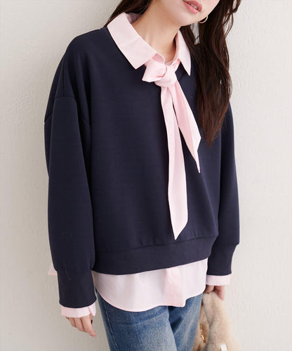 帶領結襯衫疊穿套頭衫