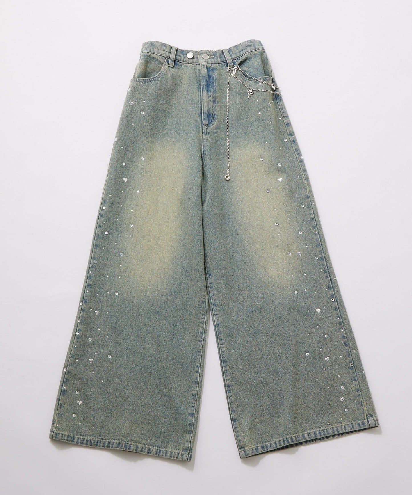 帶鏈寬鬆牛仔褲