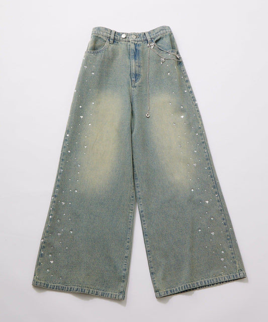 帶鏈寬鬆牛仔褲