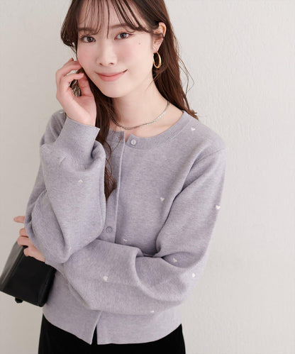 愛心刺繡帶口袋開衫