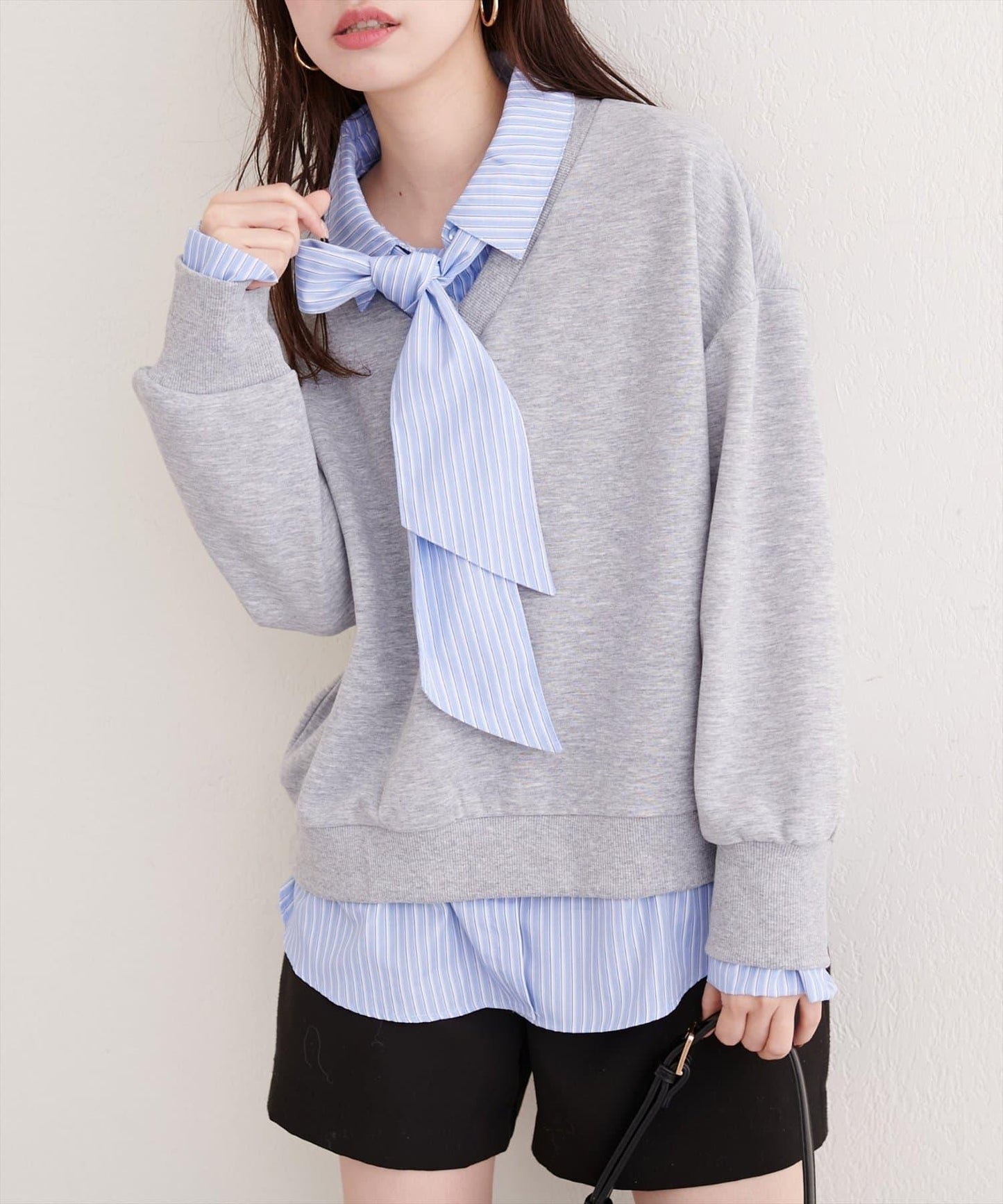 帶領結襯衫疊穿套頭衫