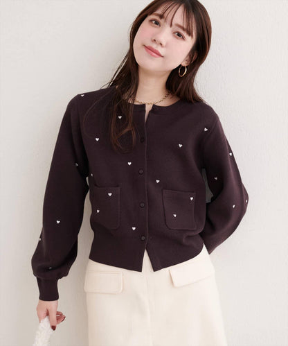 愛心刺繡帶口袋開衫