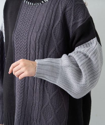 【NAO】拼色手工縫線套頭衫