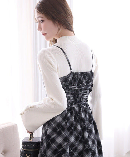 肩帶蝴蝶結針織套裝連衣裙
