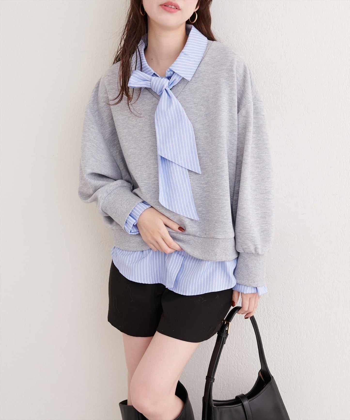 帶領結襯衫疊穿套頭衫