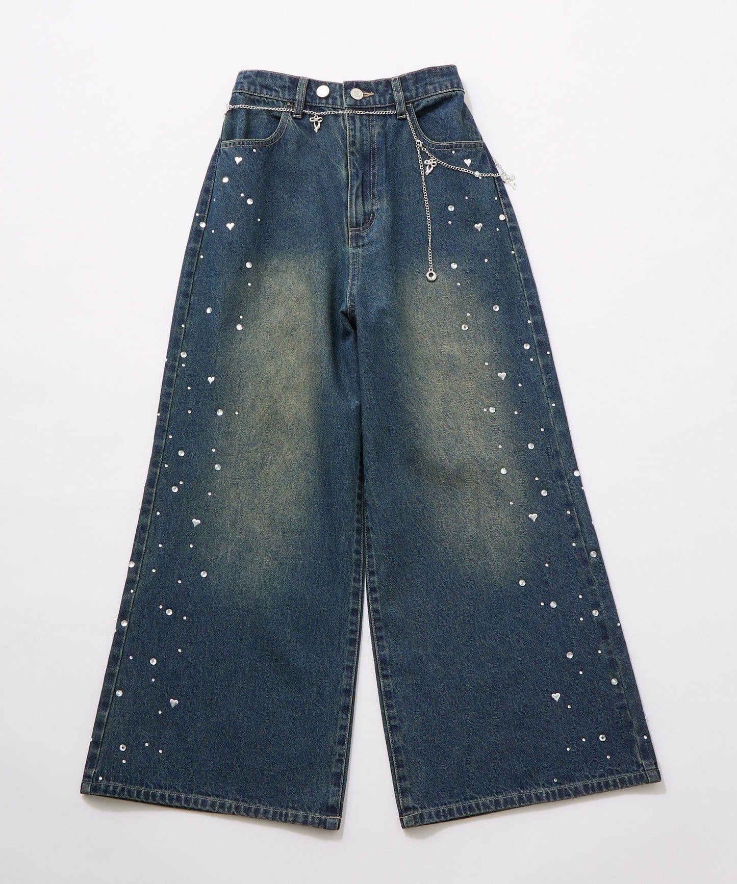 帶鏈寬鬆牛仔褲