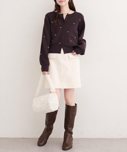 愛心刺繡帶口袋開衫