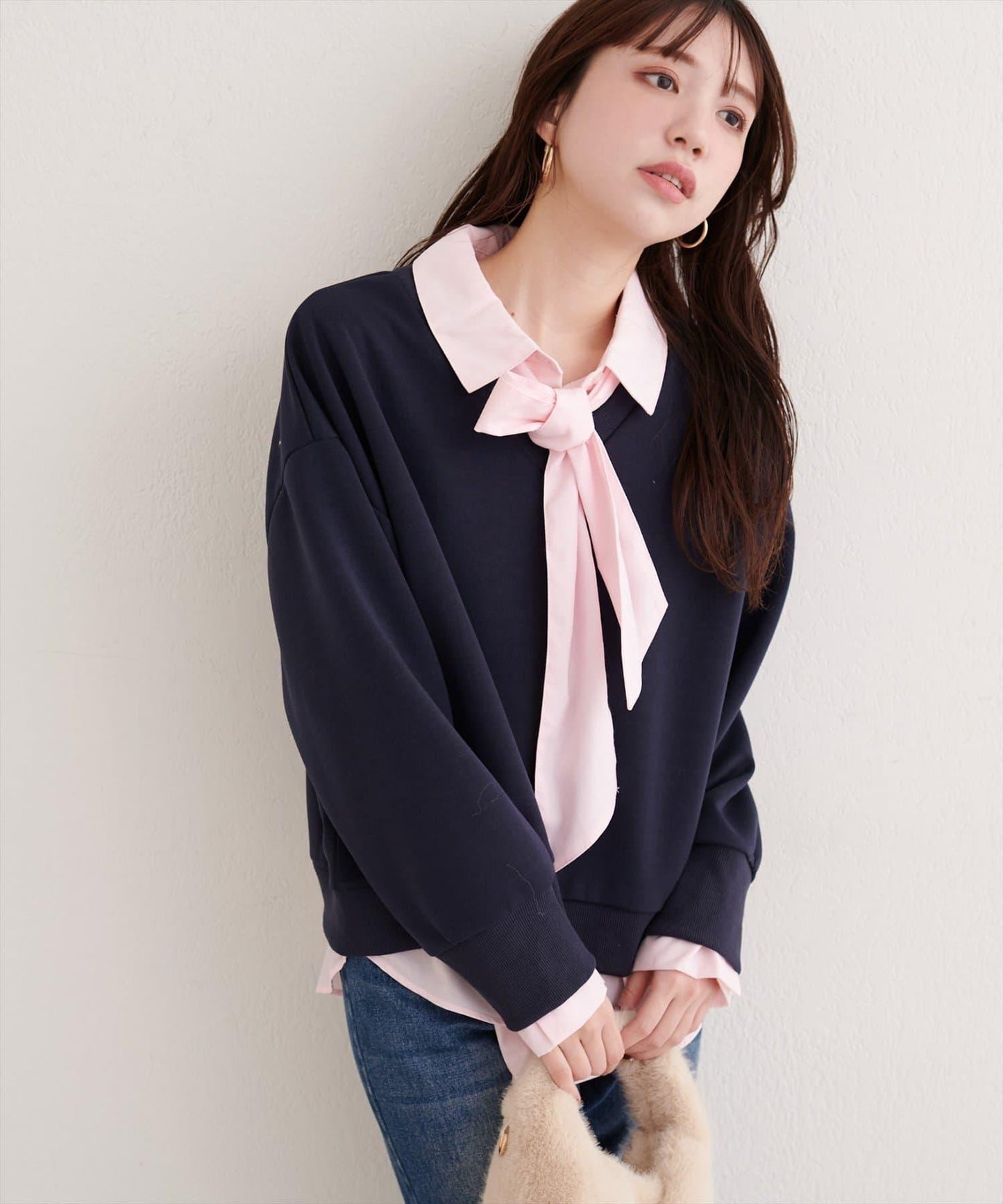 帶領結襯衫疊穿套頭衫