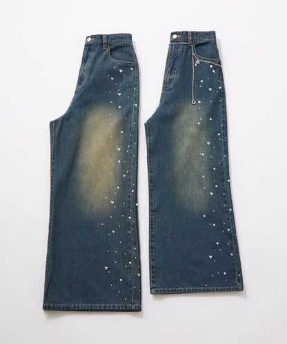 帶鏈寬鬆牛仔褲