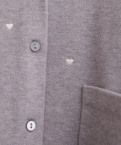 愛心刺繡帶口袋開衫