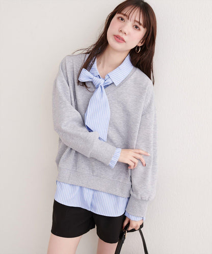 帶領結襯衫疊穿套頭衫