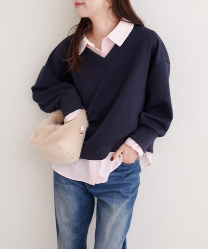 帶領結襯衫疊穿套頭衫