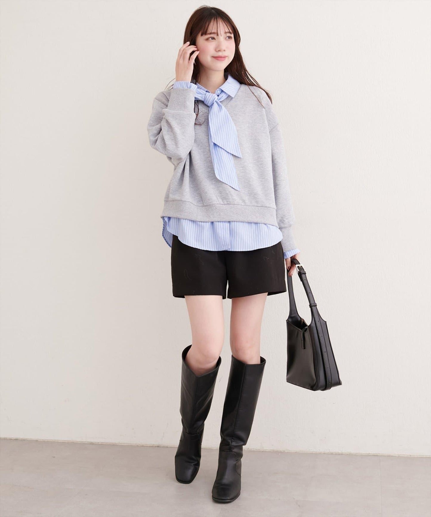 帶領結襯衫疊穿套頭衫