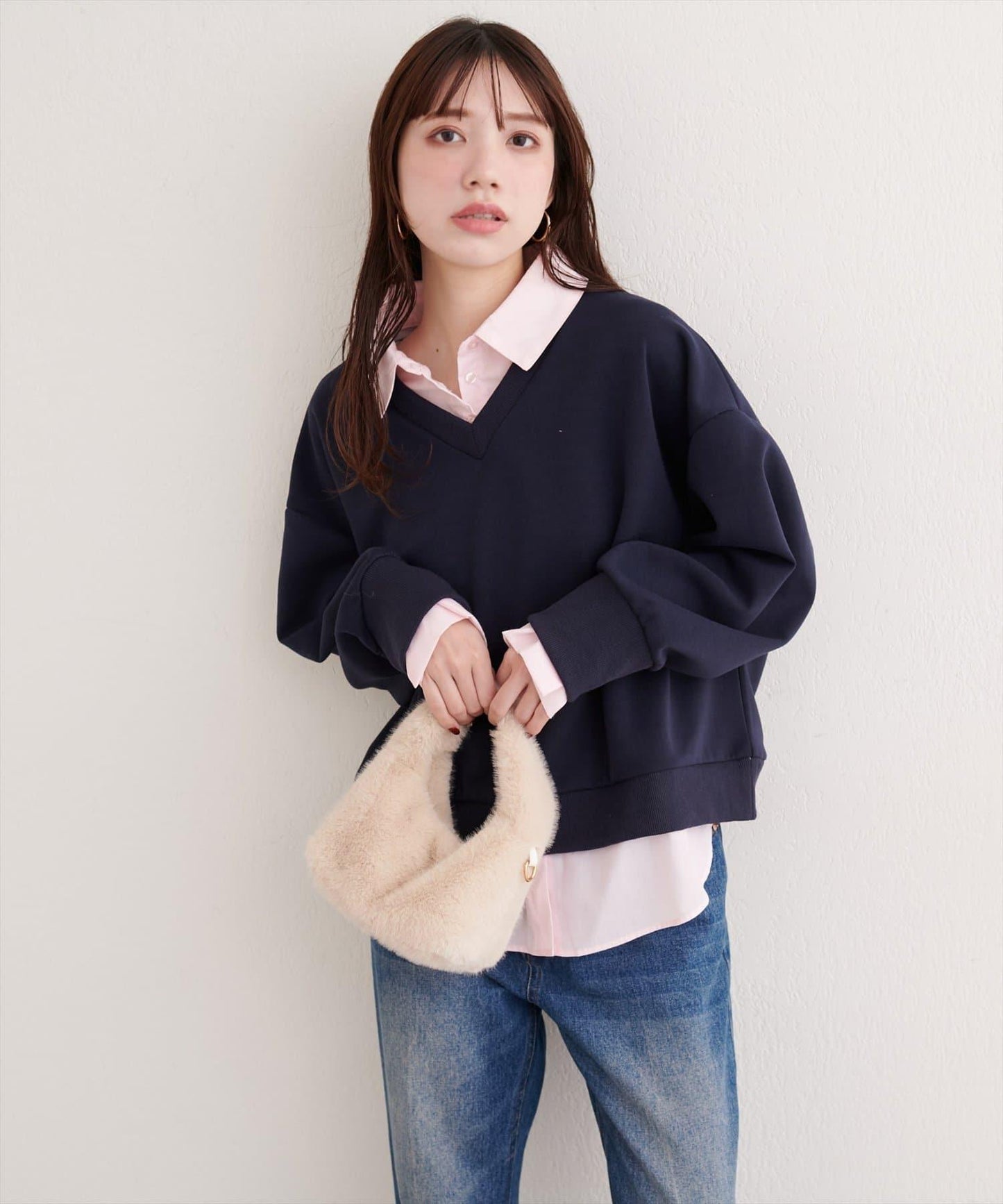 帶領結襯衫疊穿套頭衫