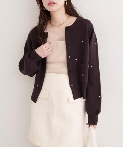 愛心刺繡帶口袋開衫