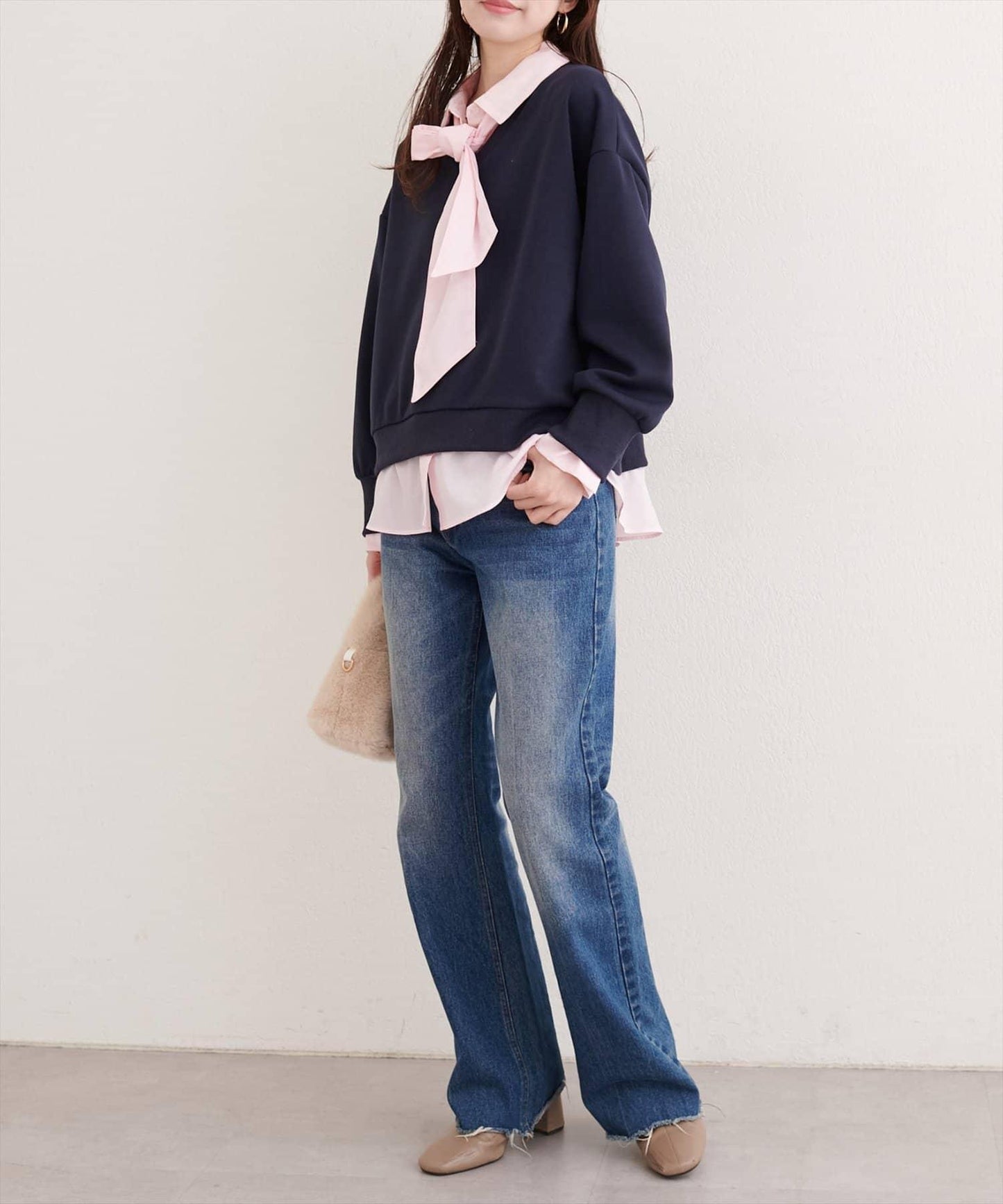 帶領結襯衫疊穿套頭衫