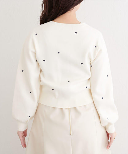 愛心刺繡帶口袋開衫