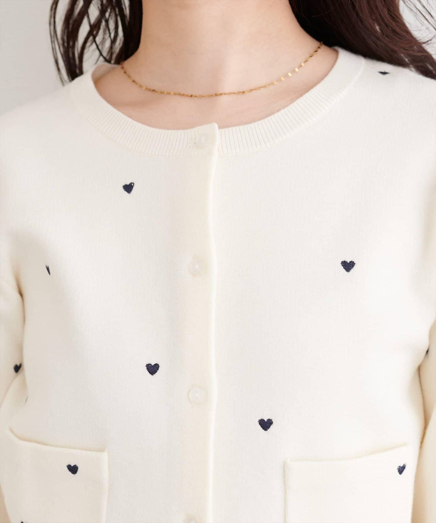 愛心刺繡帶口袋開衫