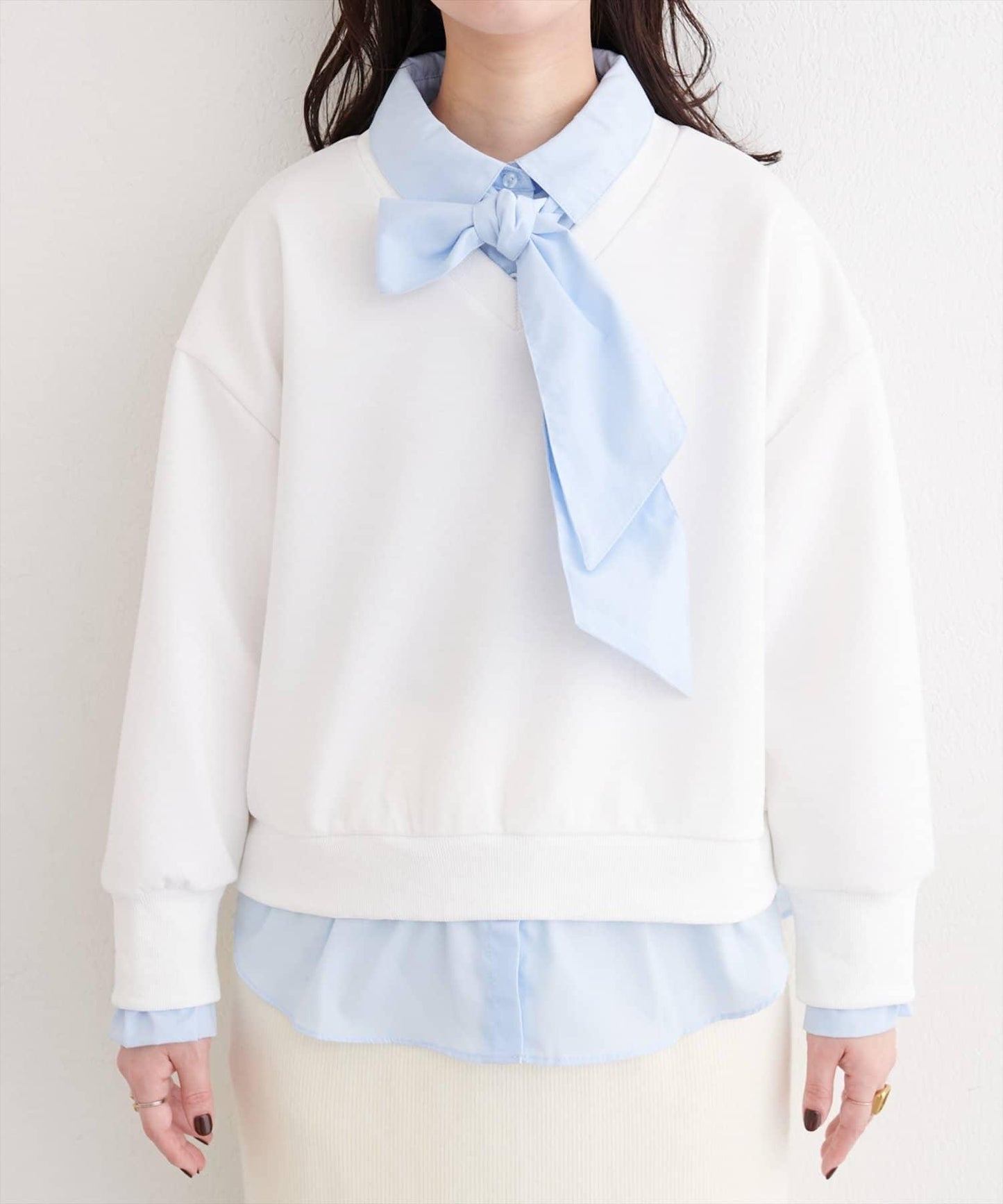 帶領結襯衫疊穿套頭衫