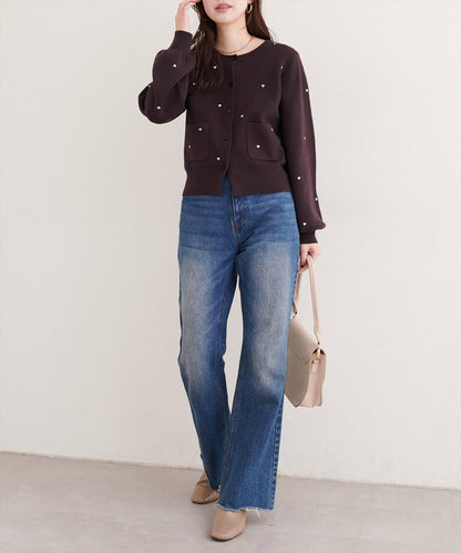 愛心刺繡帶口袋開衫