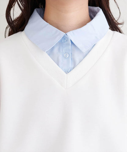 帶領結襯衫疊穿套頭衫