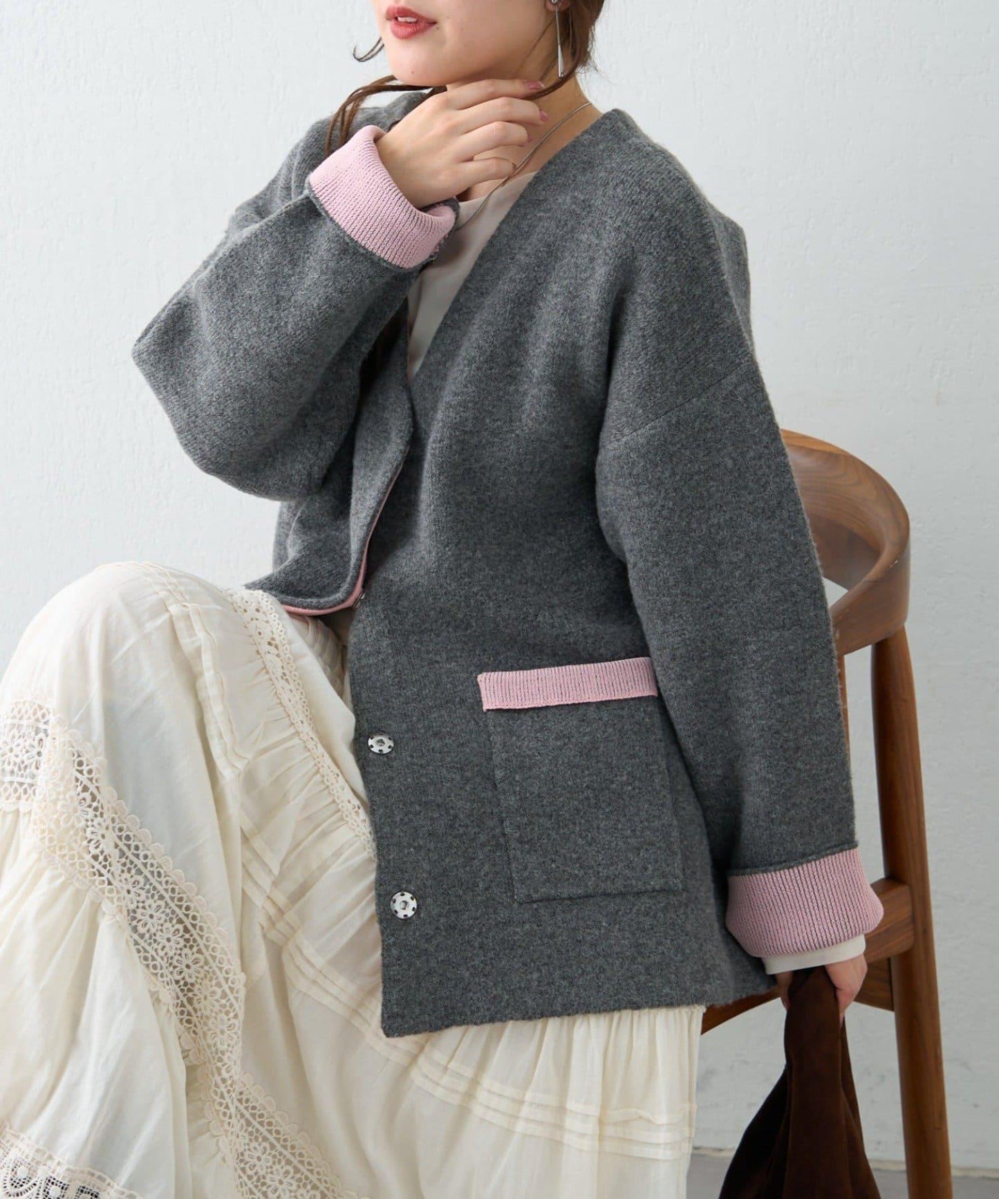 【nane】雙面配色開衫