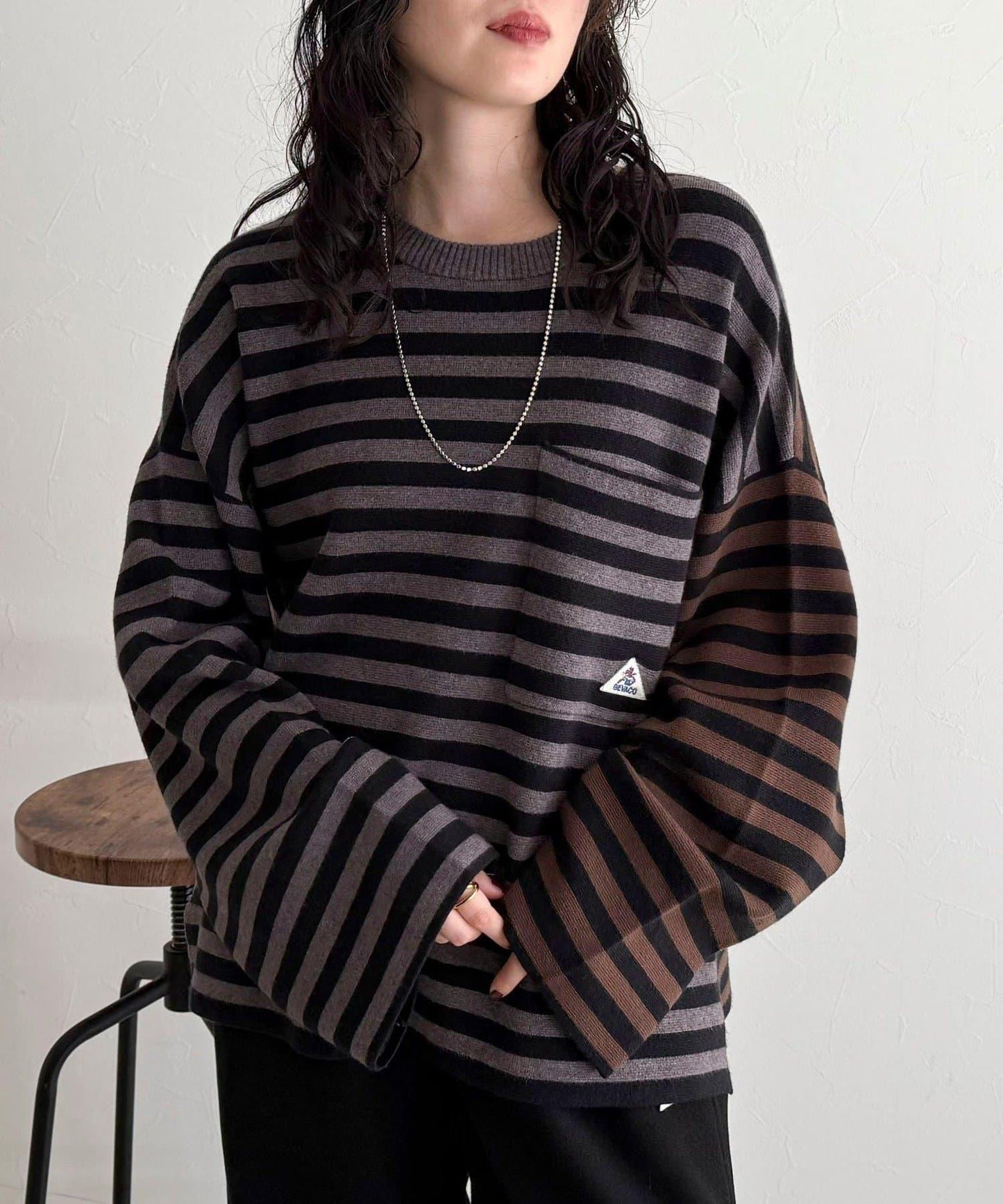 【GEVACO/ゲバコ】條紋針織套頭衫